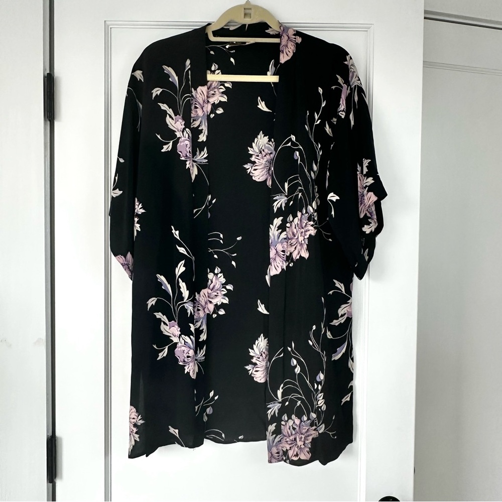 Vintage Judy Knapp California 80s floral open front kimono Size small black - Picture 5 of 6